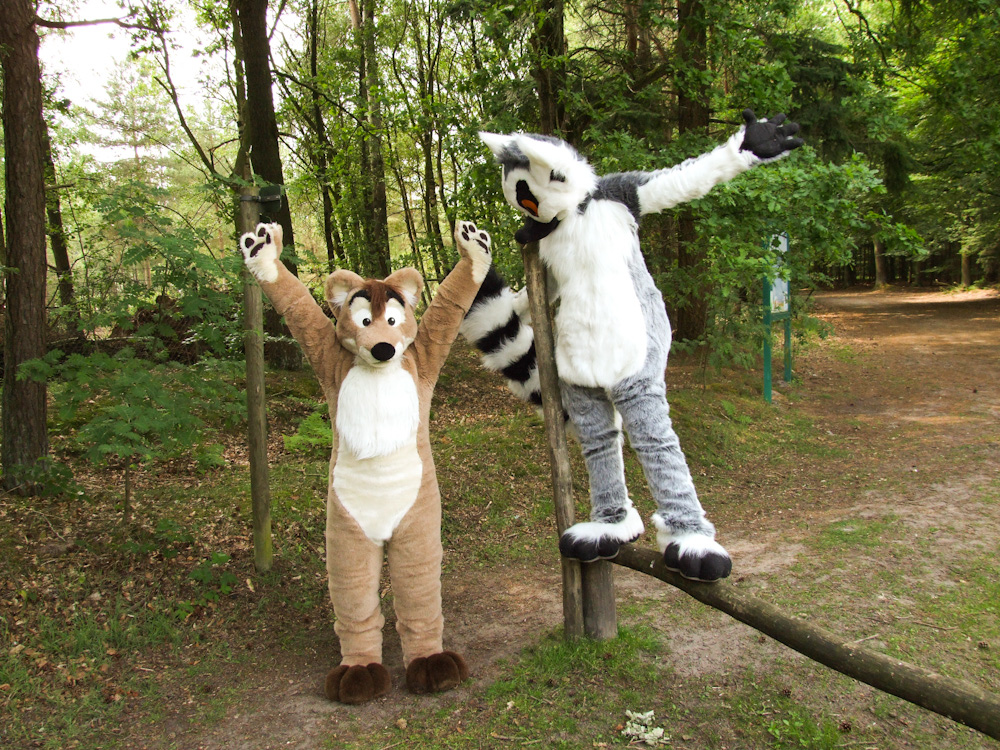 Tyler and Kiki in the forest with Tyler trying to steal all the attention