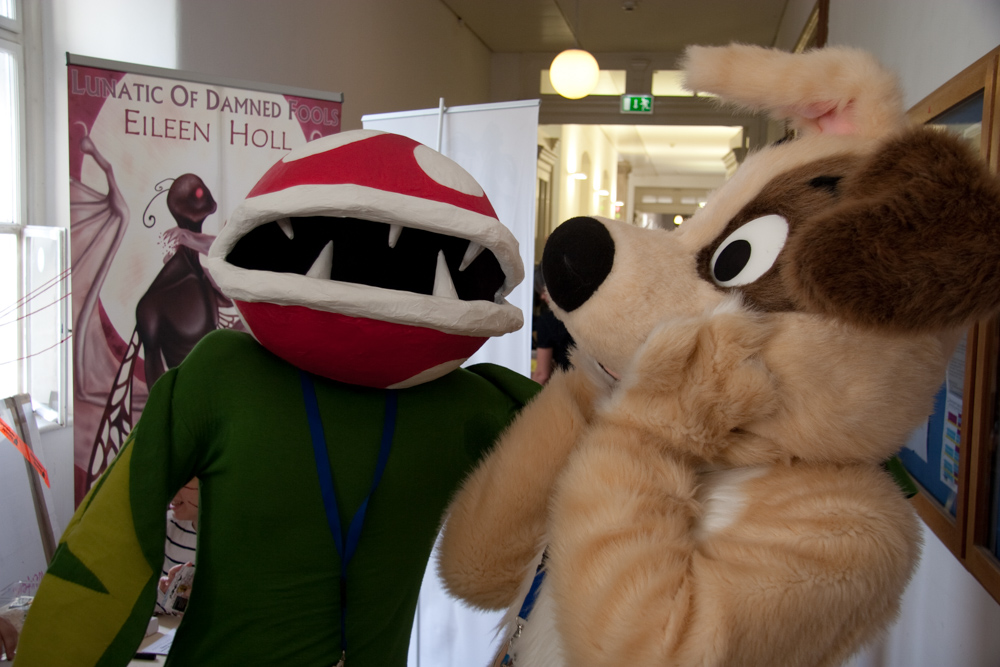 Dog being scared of a flesh-eating plant