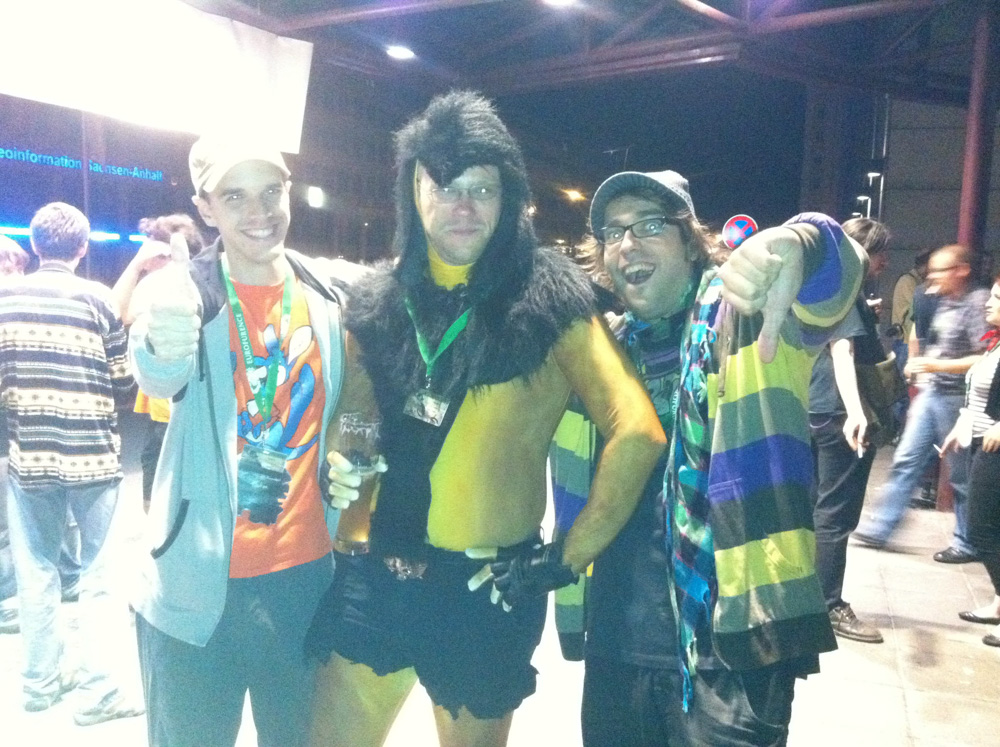 Me, a guy in a spandex lion outfit and Tabbie