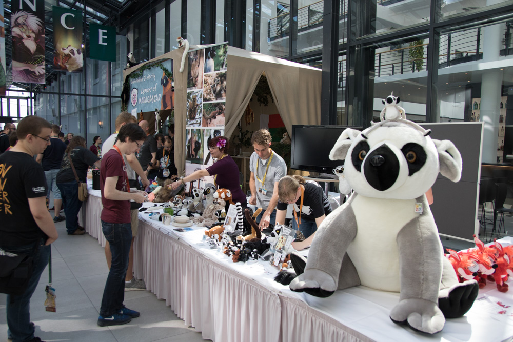 A huge lemur plushie at the charity both