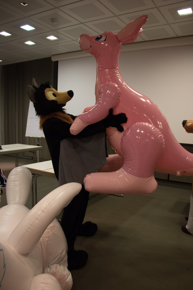 [Baseball](https://twitter.com/BaseballTheBat), holding a pink inflatable kangaroo (designed by Arin)