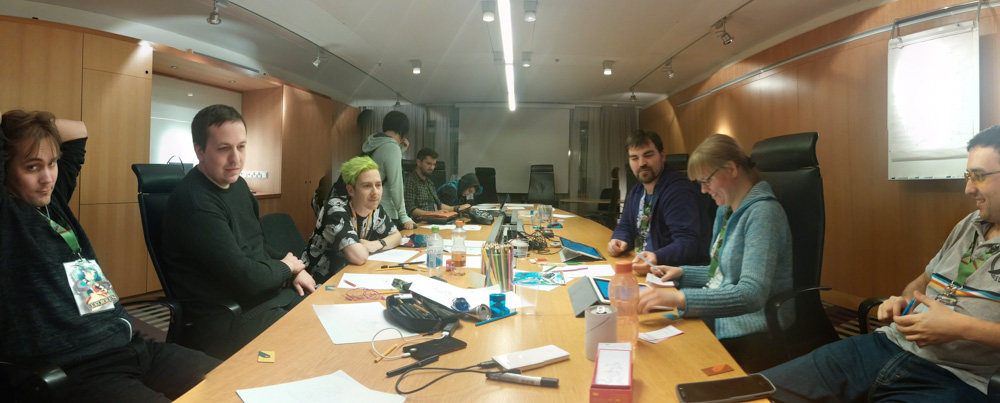 Ekorren, Caffrey, Mag, Yamavu, Henrieke and Yotie in the Artist Lounge